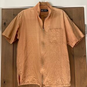 VTG Chaps Full Zippered shirt Mens M Peach Stonewashed Cotton Beach Preppy RARE